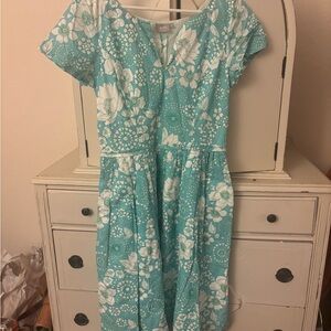 eShakti Teal and White Floral Midi Dress